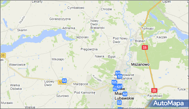 mapa Nawra gmina Nowe Miasto Lubawskie, Nawra gmina Nowe Miasto Lubawskie na mapie Targeo