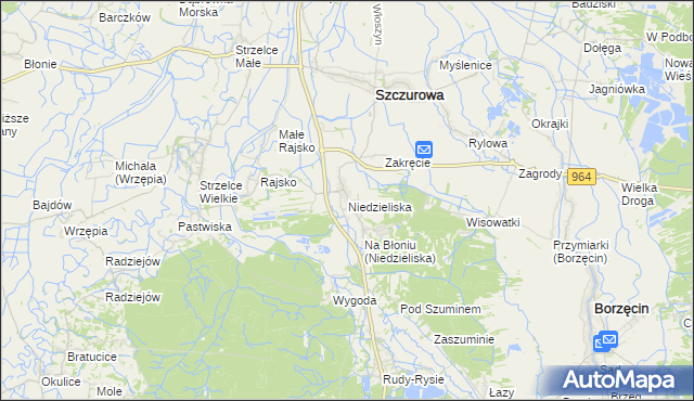 mapa Niedzieliska gmina Szczurowa, Niedzieliska gmina Szczurowa na mapie Targeo