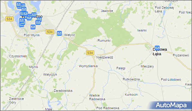 mapa Niedźwiedź gmina Dębowa Łąka, Niedźwiedź gmina Dębowa Łąka na mapie Targeo