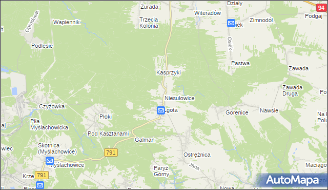 mapa Niesułowice gmina Olkusz, Niesułowice gmina Olkusz na mapie Targeo