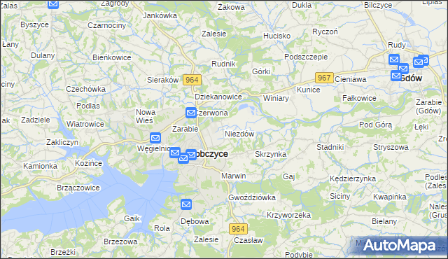 mapa Niezdów gmina Dobczyce, Niezdów gmina Dobczyce na mapie Targeo