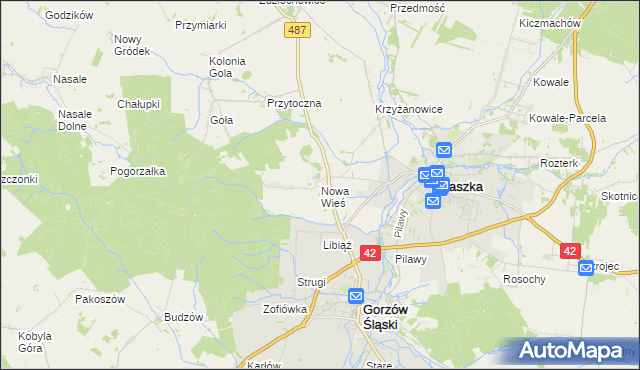 mapa Nowa Wieś gmina Gorzów Śląski, Nowa Wieś gmina Gorzów Śląski na mapie Targeo