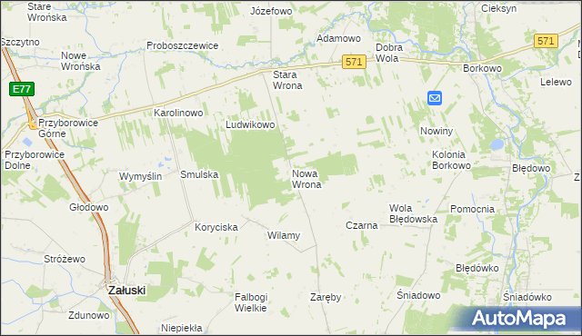 mapa Nowa Wrona gmina Joniec, Nowa Wrona gmina Joniec na mapie Targeo