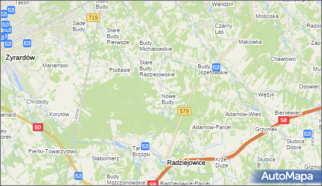 mapa Nowe Budy gmina Radziejowice, Nowe Budy gmina Radziejowice na mapie Targeo