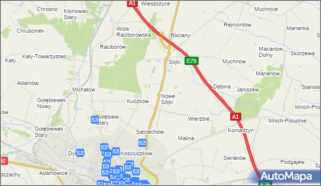mapa Nowe Sójki, Nowe Sójki na mapie Targeo