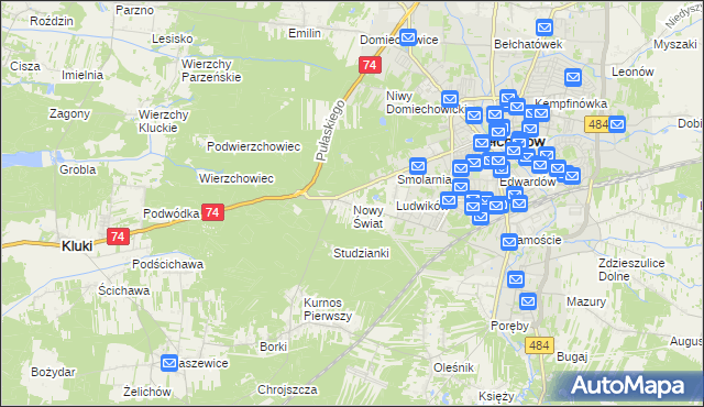mapa Nowy Świat gmina Bełchatów, Nowy Świat gmina Bełchatów na mapie Targeo