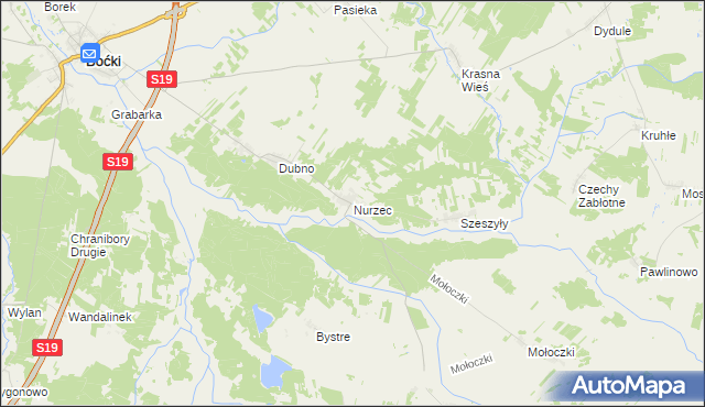 mapa Nurzec gmina Boćki, Nurzec gmina Boćki na mapie Targeo