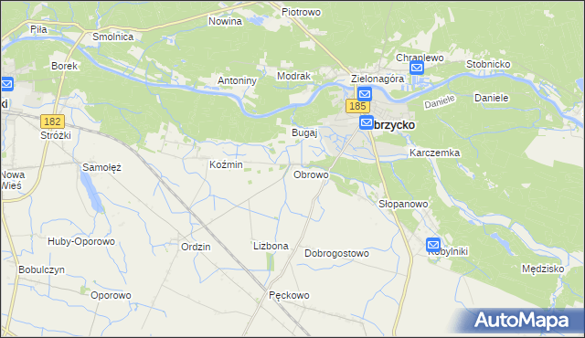 mapa Obrowo gmina Obrzycko, Obrowo gmina Obrzycko na mapie Targeo
