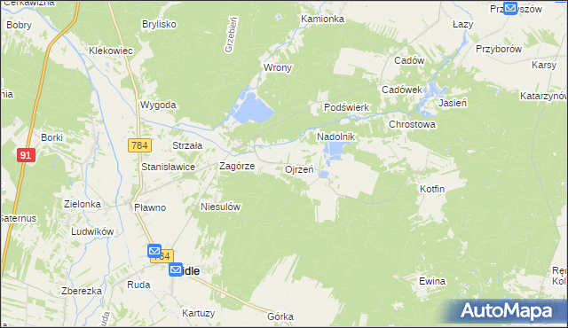 mapa Ojrzeń gmina Gidle, Ojrzeń gmina Gidle na mapie Targeo