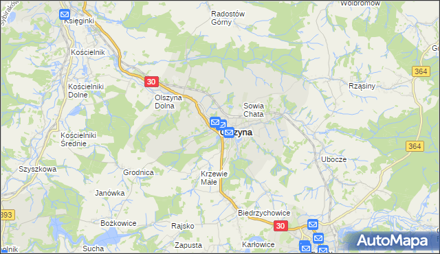 mapa Olszyna powiat lubański, Olszyna powiat lubański na mapie Targeo