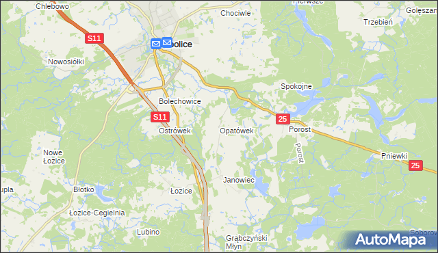 mapa Opatówek gmina Bobolice, Opatówek gmina Bobolice na mapie Targeo