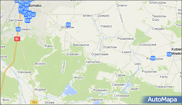 mapa Orzechówek gmina Kobiele Wielkie, Orzechówek gmina Kobiele Wielkie na mapie Targeo