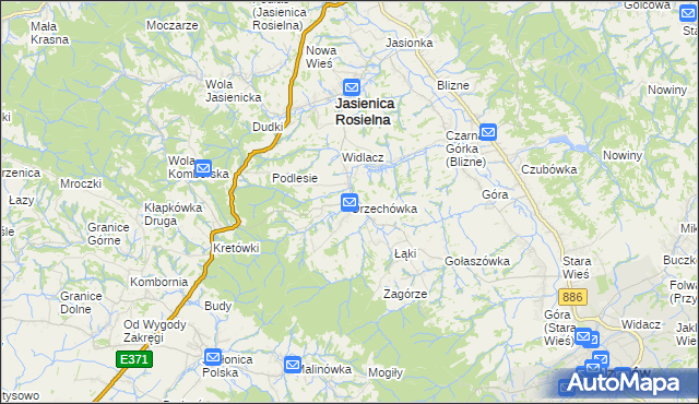 mapa Orzechówka gmina Jasienica Rosielna, Orzechówka gmina Jasienica Rosielna na mapie Targeo