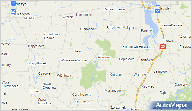 mapa Ościsłowo gmina Wilczyn, Ościsłowo gmina Wilczyn na mapie Targeo