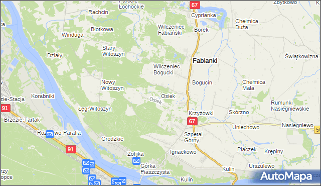 mapa Osiek gmina Fabianki, Osiek gmina Fabianki na mapie Targeo
