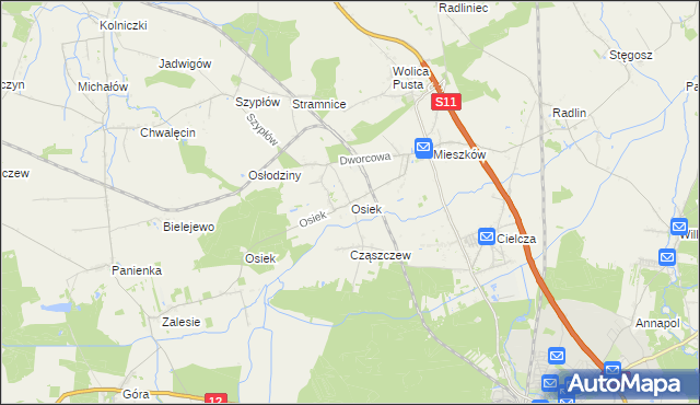 mapa Osiek gmina Jarocin, Osiek gmina Jarocin na mapie Targeo