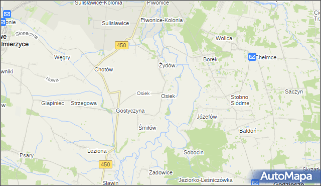 mapa Osiek gmina Nowe Skalmierzyce, Osiek gmina Nowe Skalmierzyce na mapie Targeo