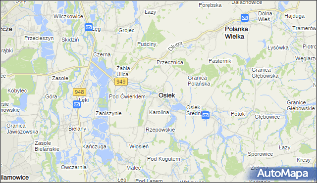 mapa Osiek powiat oświęcimski, Osiek powiat oświęcimski na mapie Targeo