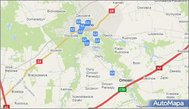 mapa Osiny gmina Dmosin, Osiny gmina Dmosin na mapie Targeo