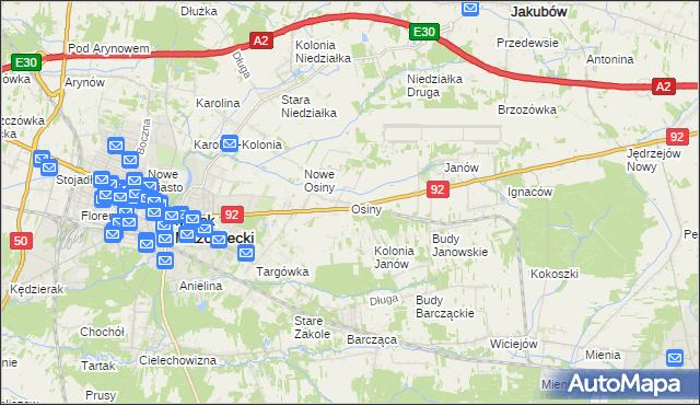 mapa Osiny gmina Mińsk Mazowiecki, Osiny gmina Mińsk Mazowiecki na mapie Targeo