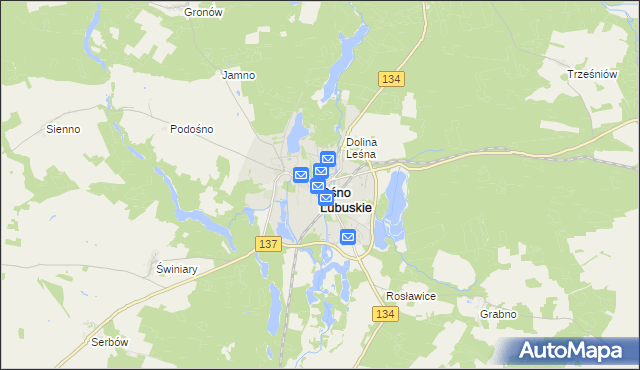 mapa Ośno Lubuskie, Ośno Lubuskie na mapie Targeo
