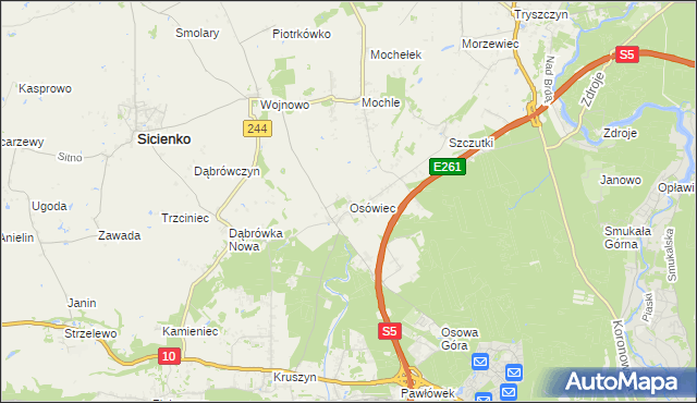 mapa Osówiec gmina Sicienko, Osówiec gmina Sicienko na mapie Targeo