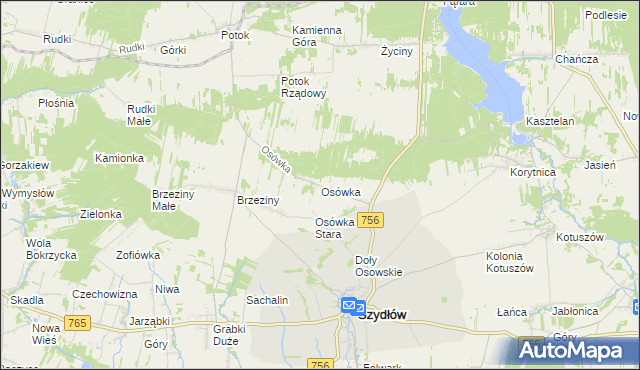 mapa Osówka gmina Szydłów, Osówka gmina Szydłów na mapie Targeo
