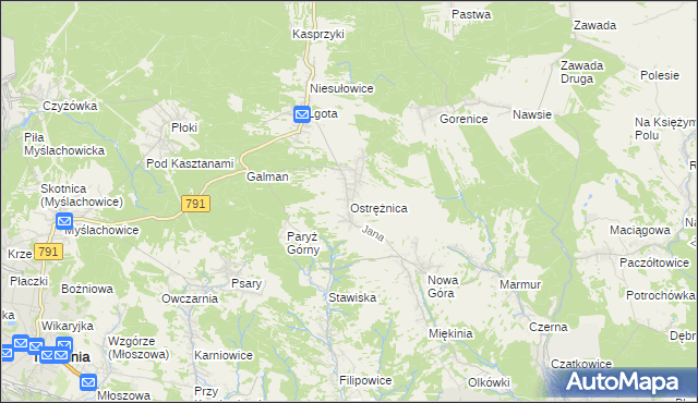 mapa Ostrężnica, Ostrężnica na mapie Targeo