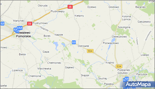 mapa Ostrowite gmina Golub-Dobrzyń, Ostrowite gmina Golub-Dobrzyń na mapie Targeo