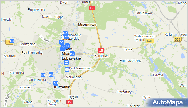 mapa Pacółtowo gmina Nowe Miasto Lubawskie, Pacółtowo gmina Nowe Miasto Lubawskie na mapie Targeo
