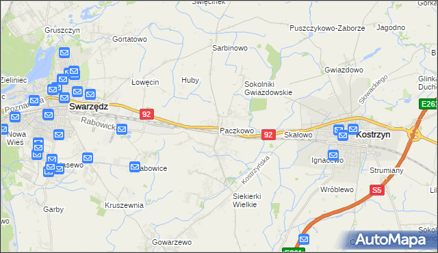 mapa Paczkowo gmina Swarzędz, Paczkowo gmina Swarzędz na mapie Targeo