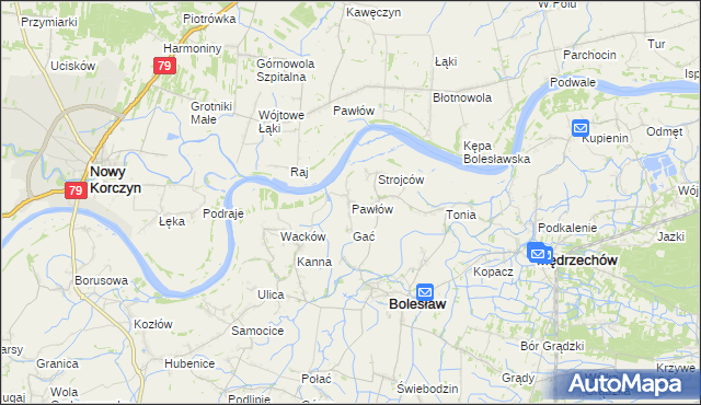 mapa Pawłów gmina Bolesław, Pawłów gmina Bolesław na mapie Targeo