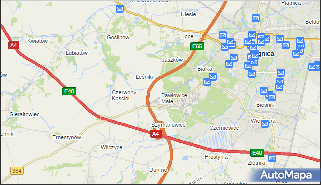 mapa Pawłowice Małe gmina Krotoszyce, Pawłowice Małe gmina Krotoszyce na mapie Targeo