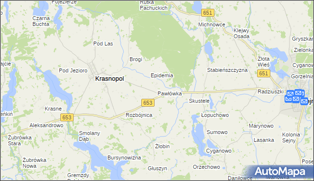 mapa Pawłówka gmina Krasnopol, Pawłówka gmina Krasnopol na mapie Targeo