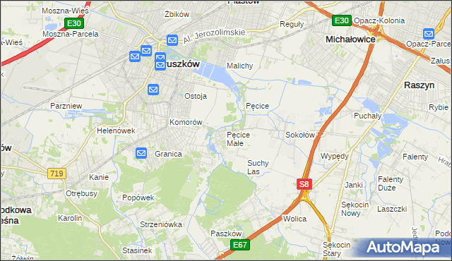 mapa Pęcice Małe, Pęcice Małe na mapie Targeo