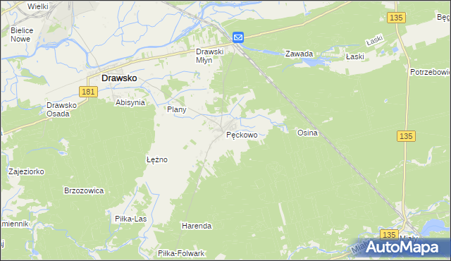 mapa Pęckowo gmina Drawsko, Pęckowo gmina Drawsko na mapie Targeo