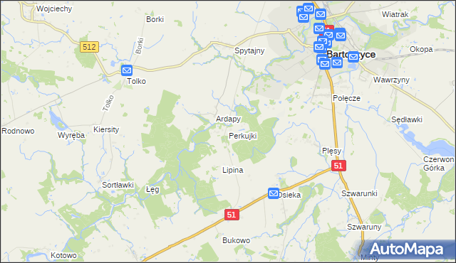 mapa Perkujki, Perkujki na mapie Targeo