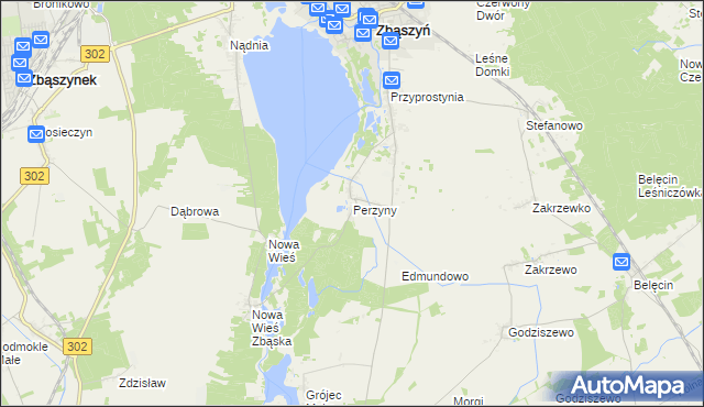 mapa Perzyny gmina Zbąszyń, Perzyny gmina Zbąszyń na mapie Targeo