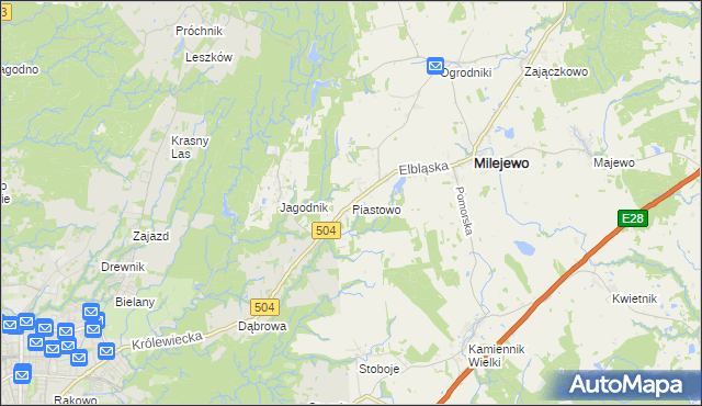 mapa Piastowo gmina Milejewo, Piastowo gmina Milejewo na mapie Targeo