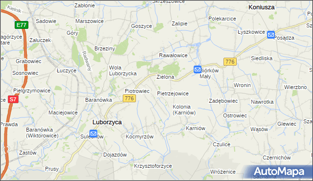 mapa Pietrzejowice, Pietrzejowice na mapie Targeo