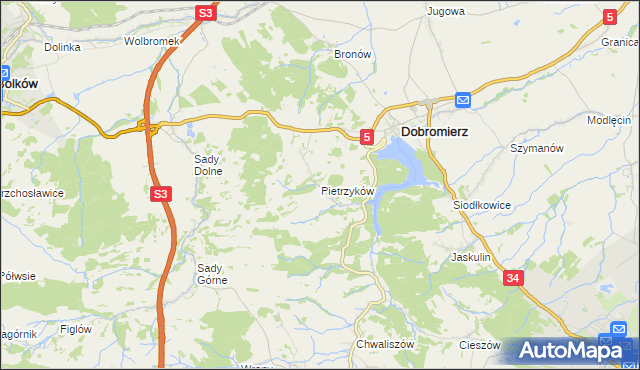mapa Pietrzyków gmina Dobromierz, Pietrzyków gmina Dobromierz na mapie Targeo