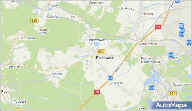 mapa Pilchowice powiat gliwicki, Pilchowice powiat gliwicki na mapie Targeo
