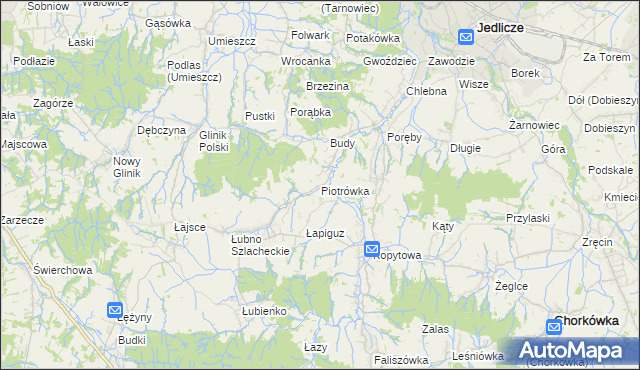 mapa Piotrówka gmina Jedlicze, Piotrówka gmina Jedlicze na mapie Targeo