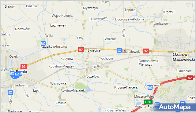 mapa Płochocin gmina Ożarów Mazowiecki, Płochocin gmina Ożarów Mazowiecki na mapie Targeo