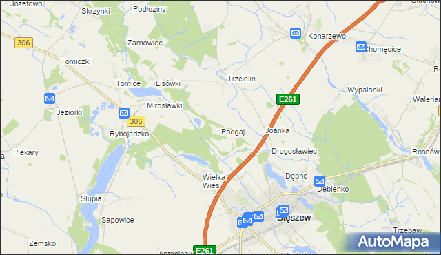 mapa Podgaj gmina Dopiewo, Podgaj gmina Dopiewo na mapie Targeo