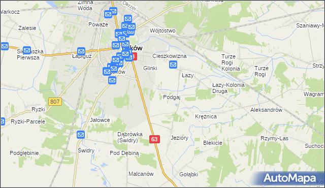 mapa Podgaj gmina Łuków, Podgaj gmina Łuków na mapie Targeo