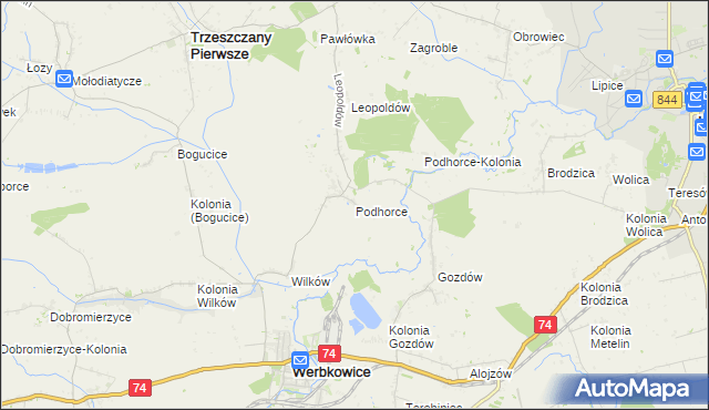 mapa Podhorce gmina Werbkowice, Podhorce gmina Werbkowice na mapie Targeo
