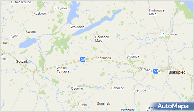 mapa Podlasek gmina Biskupiec, Podlasek gmina Biskupiec na mapie Targeo
