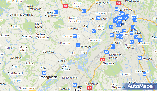 mapa Podrzecze gmina Podegrodzie, Podrzecze gmina Podegrodzie na mapie Targeo