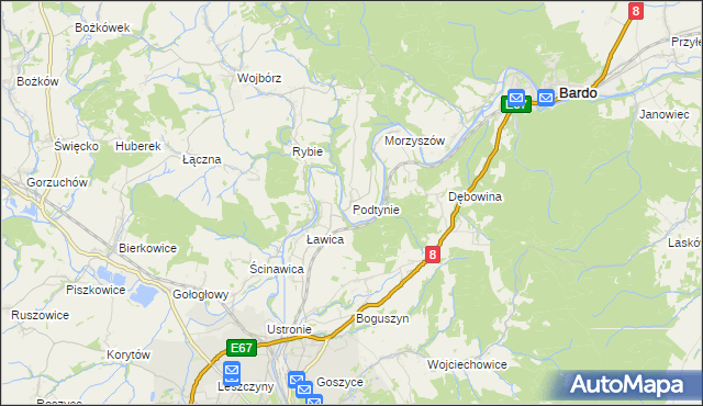 mapa Podtynie, Podtynie na mapie Targeo